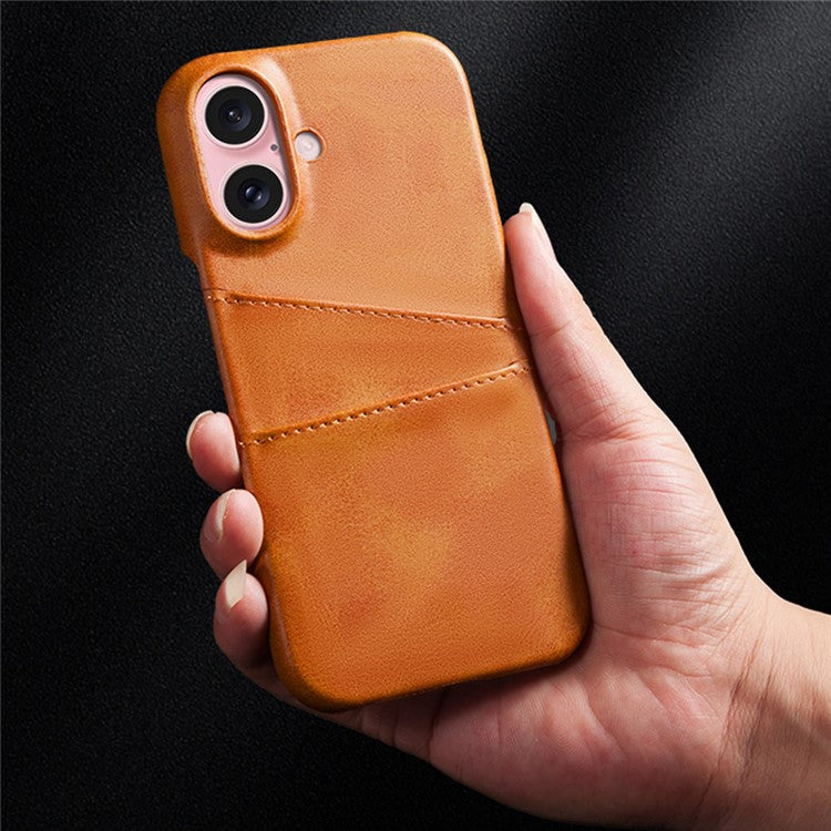 For iPhone 16 Plus Case Dual Card Slots PU Leather + Hard PC Phone Cover - Green