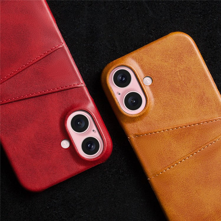 For iPhone 16 Plus Case Dual Card Slots PU Leather + Hard PC Phone Cover - Green