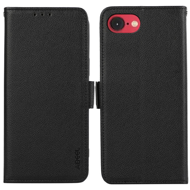 ABEEL For iPhone 16e Case Litchi Texture Leather RFID Blocking Phone Cover - Black