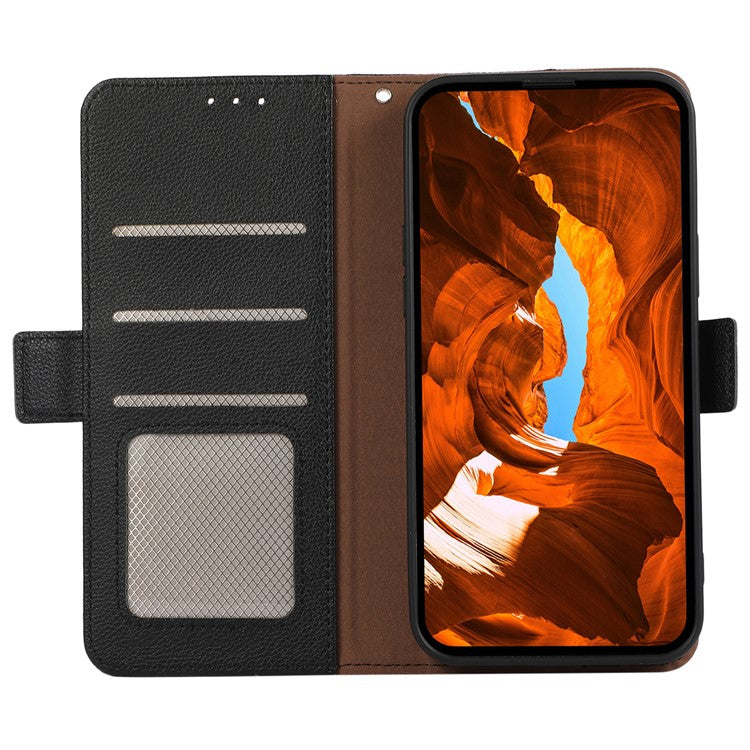 ABEEL For iPhone 16e Case Litchi Texture Leather RFID Blocking Phone Cover - Black