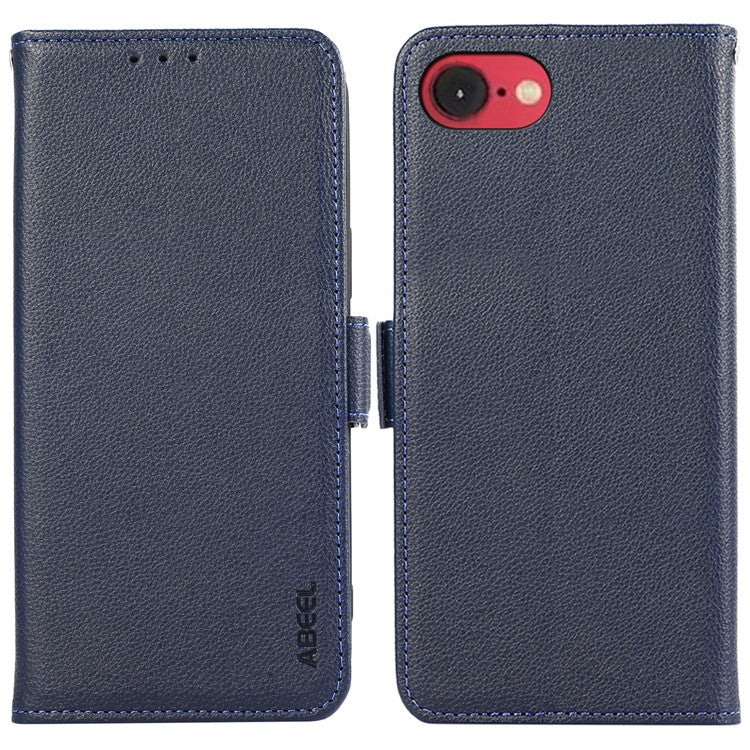 ABEEL For iPhone 16e Case Litchi Texture Leather RFID Blocking Phone Cover - Blue