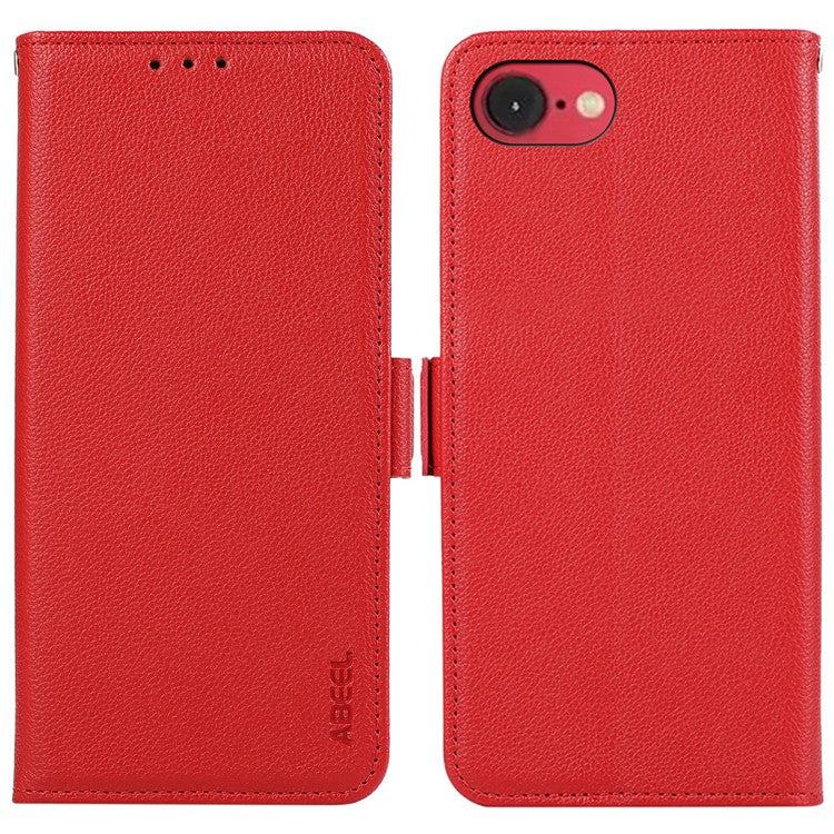 ABEEL For iPhone 16e Case Litchi Texture Leather RFID Blocking Phone Cover - Red