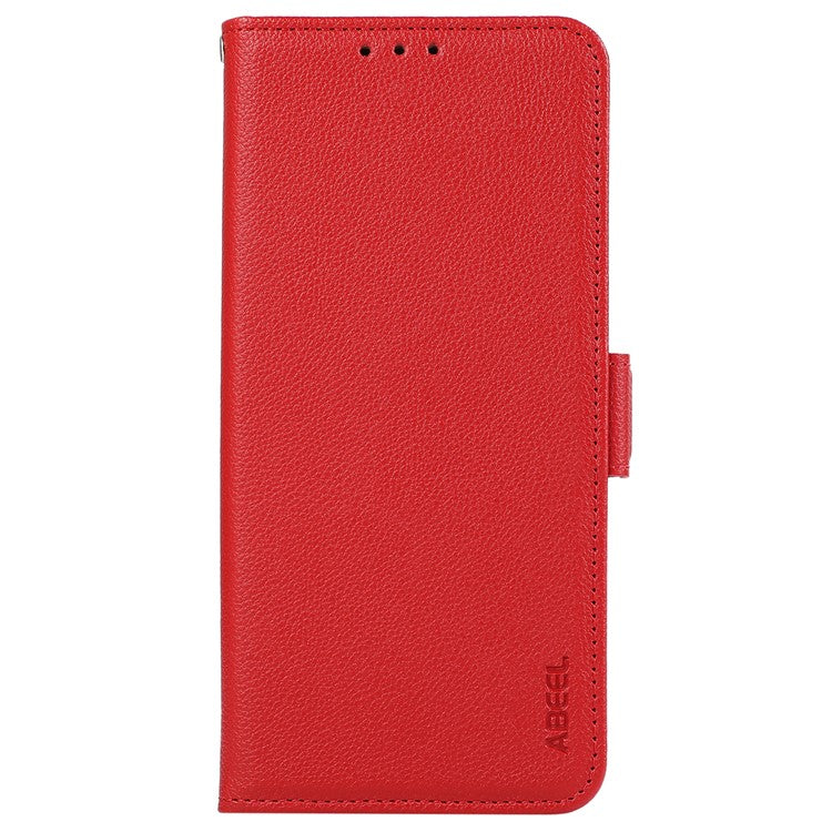 ABEEL For iPhone 16e Case Litchi Texture Leather RFID Blocking Phone Cover - Red
