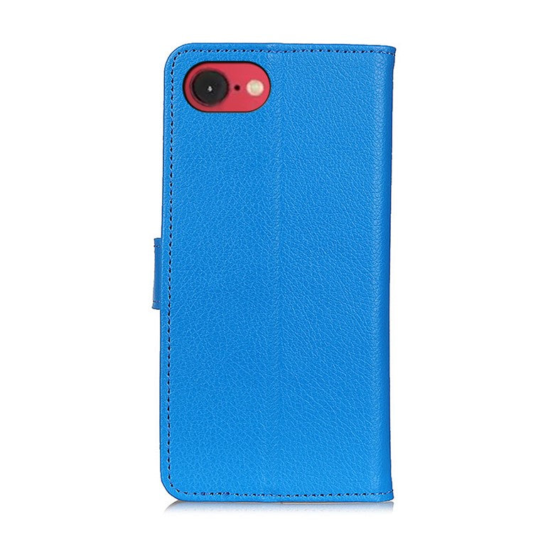 For iPhone 16e Wallet Case PU Leather Phone Cover Litchi Texture - Blue