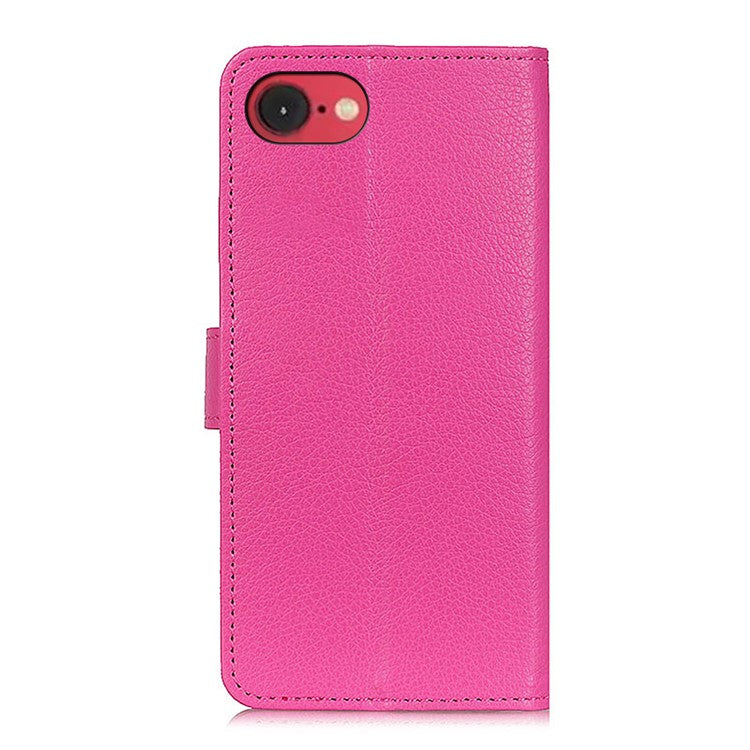 For iPhone SE (2025) Wallet Case PU Leather Phone Cover Litchi Texture - Rose