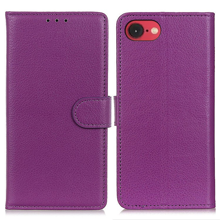 For iPhone SE (2025) Wallet Case PU Leather Phone Cover Litchi Texture - Purple