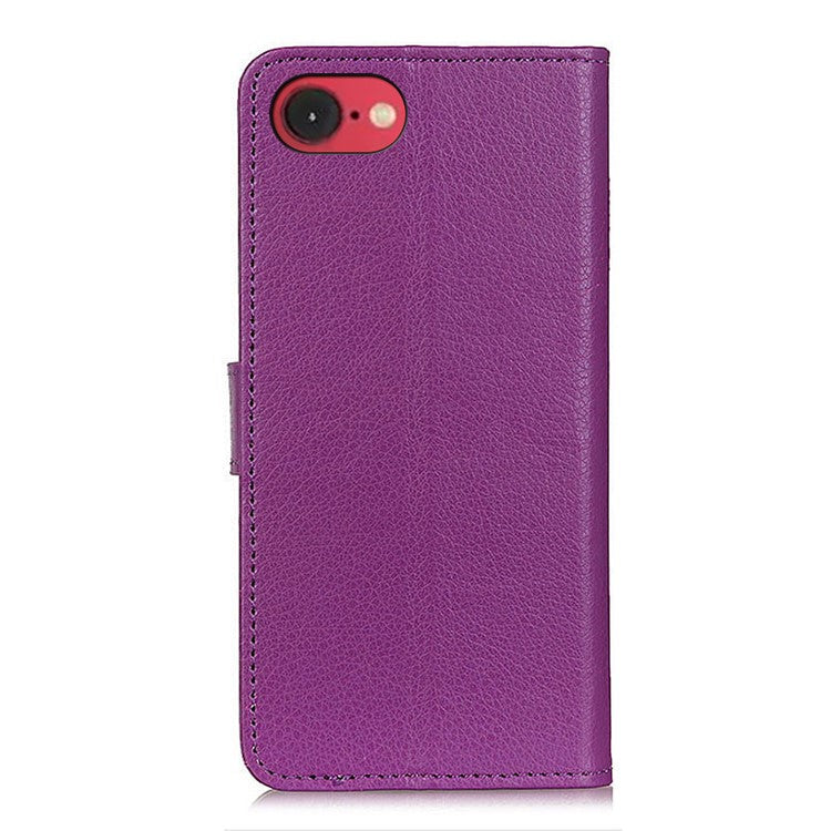 For iPhone SE (2025) Wallet Case PU Leather Phone Cover Litchi Texture - Purple
