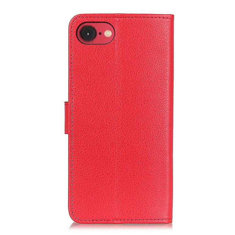 For iPhone SE (2025) Wallet Case PU Leather Phone Cover Litchi Texture - Red