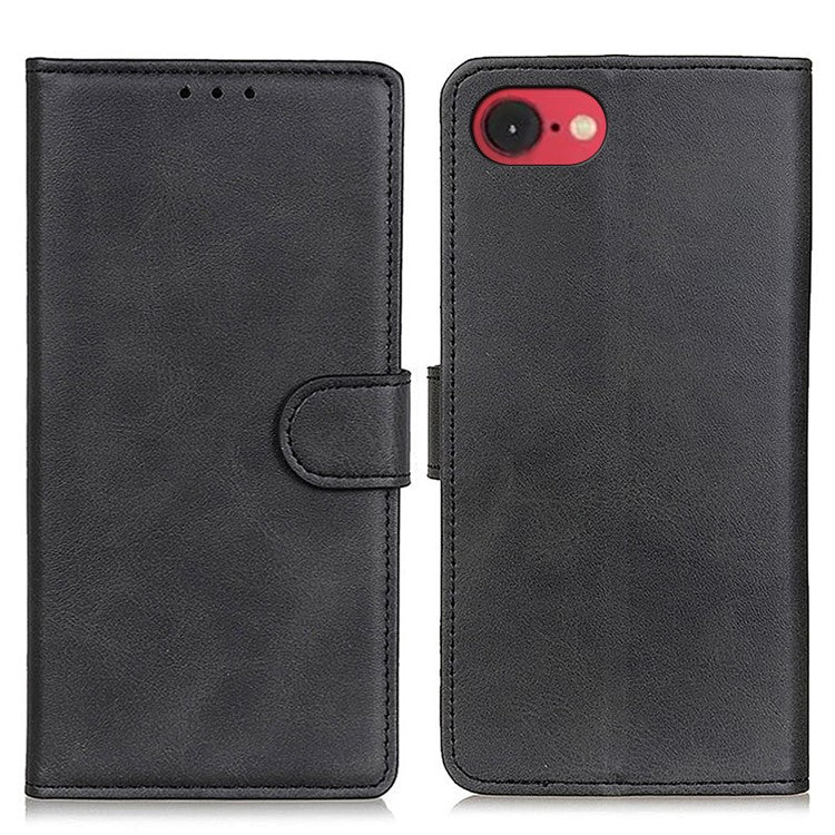 For iPhone 16e Stand Wallet Case Cowhide Texture Leather Phone Cover - Black