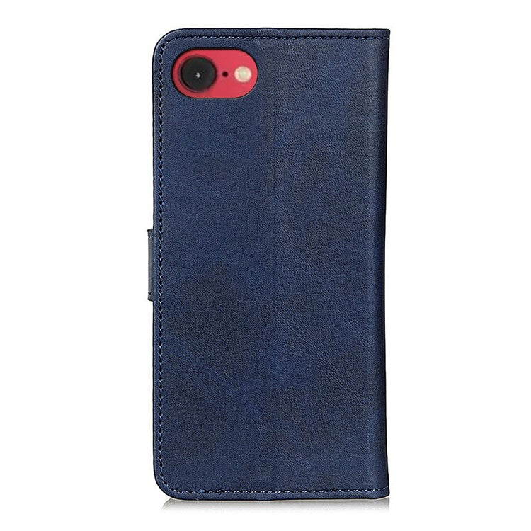 For iPhone SE (2025) Stand Wallet Case Cowhide Texture Leather Phone Cover - Blue