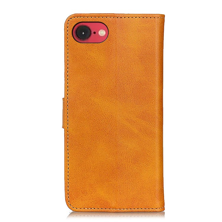 For iPhone 16e Stand Wallet Case Cowhide Texture Leather Phone Cover - Brown