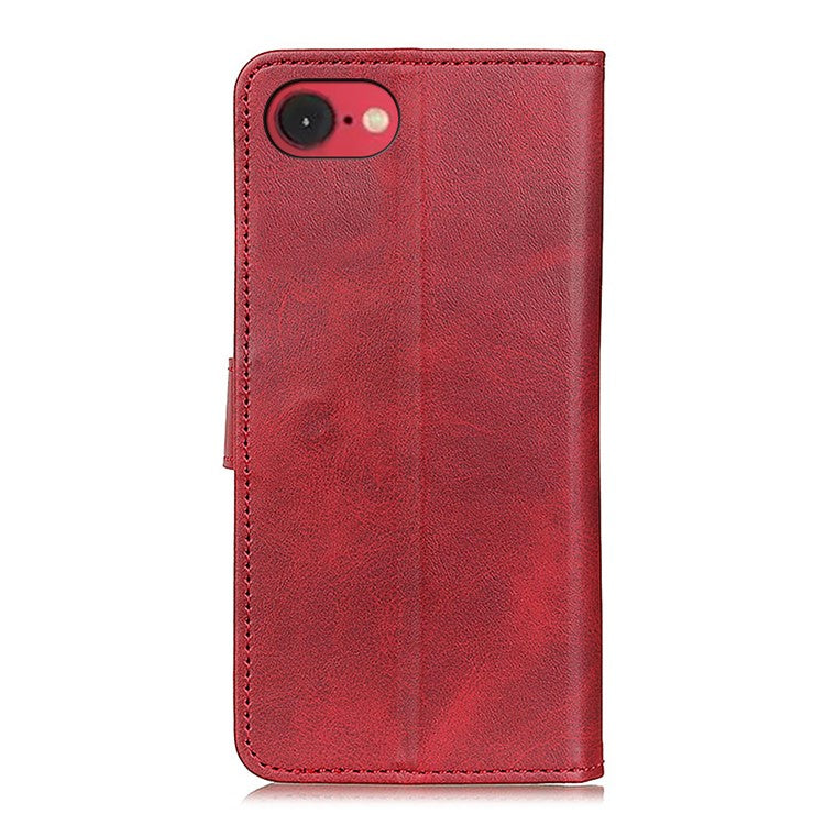 For iPhone 16e Stand Wallet Case Cowhide Texture Leather Phone Cover - Red