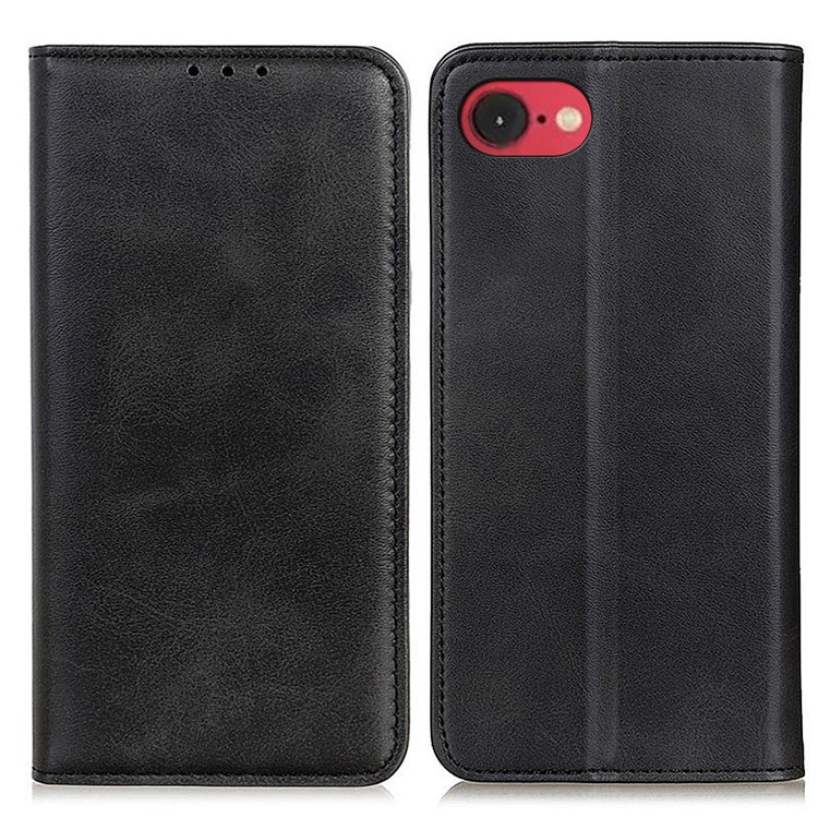 For iPhone 16e Case Split Leather Flip Wallet Phone Cover - Black
