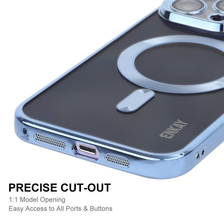 ENKAY HAT PRINCE For iPhone 16 Pro Magnetic Clear Case Shockproof TPU Phone Cover with Lens Film - Dark Blue