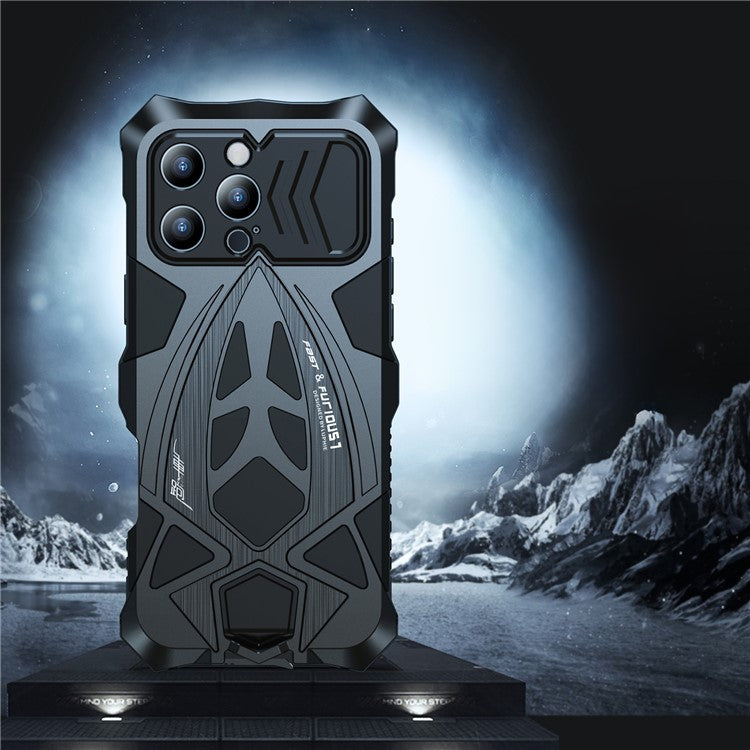 LUPHIE For iPhone 16 Pro Case Sports Car Design Shockproof Metal+TPU Phone Cover with Screen Protector - Black