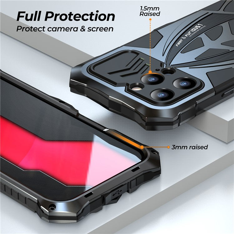 LUPHIE For iPhone 16 Pro Case Sports Car Design Shockproof Metal+TPU Phone Cover with Screen Protector - Black