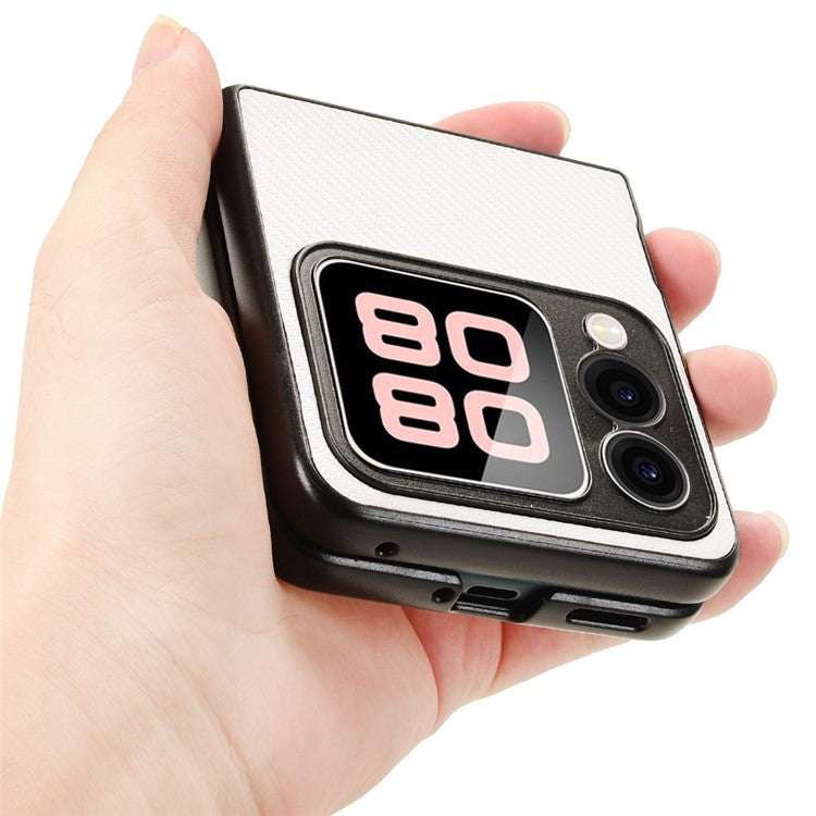 For Huawei nova Flip 5G Case Carbon Fiber Texture Shockproof PU+PC Phone Cover - White