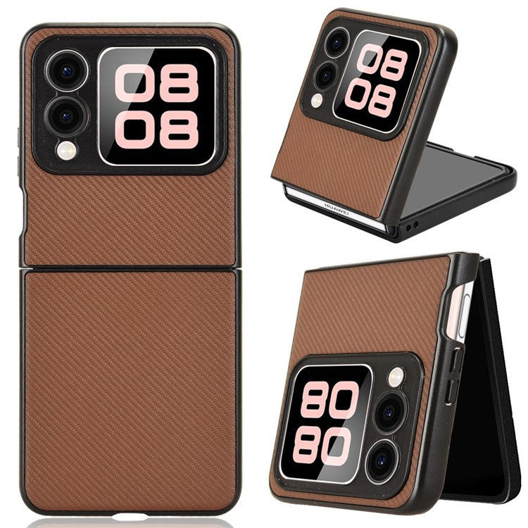 For Huawei nova Flip 5G Case Carbon Fiber Texture Shockproof PU+PC Phone Cover - Brown
