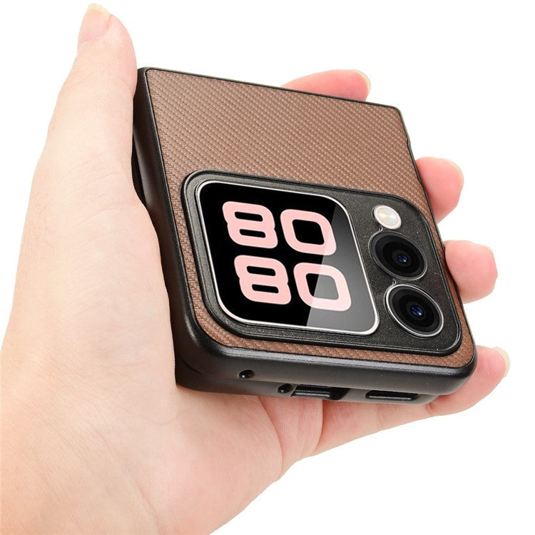 For Huawei nova Flip 5G Case Carbon Fiber Texture Shockproof PU+PC Phone Cover - Brown