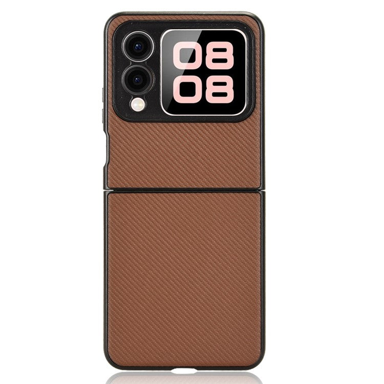 For Huawei nova Flip 5G Case Carbon Fiber Texture Shockproof PU+PC Phone Cover - Brown