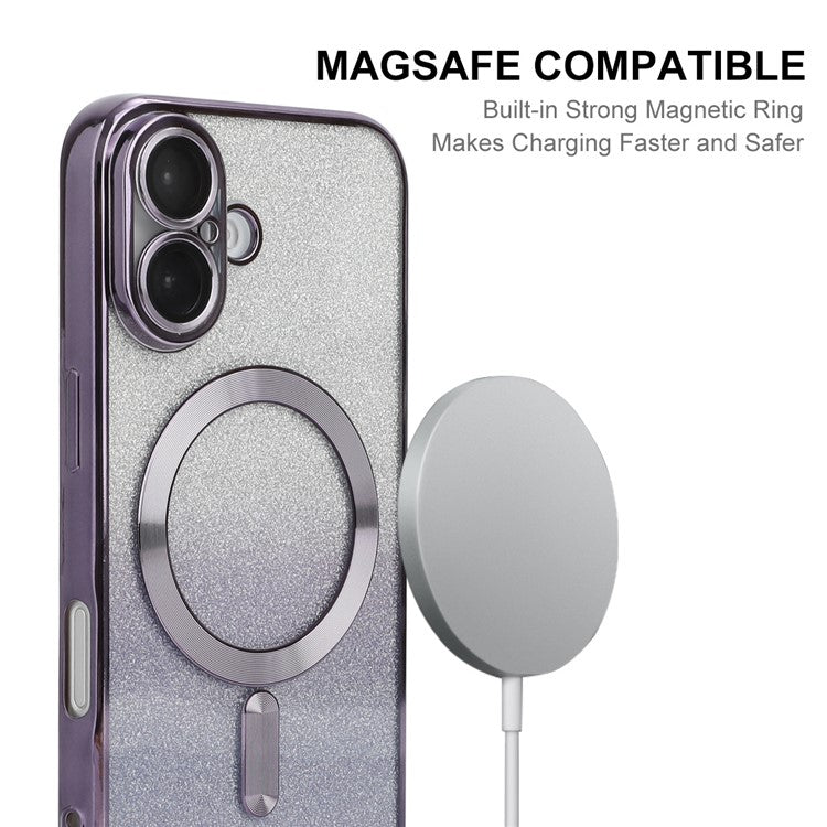 ENAKY HAT PRINCE For iPhone 16 Magnetic Case Glitter TPU Phone Back Cover with Lens Film - Silver