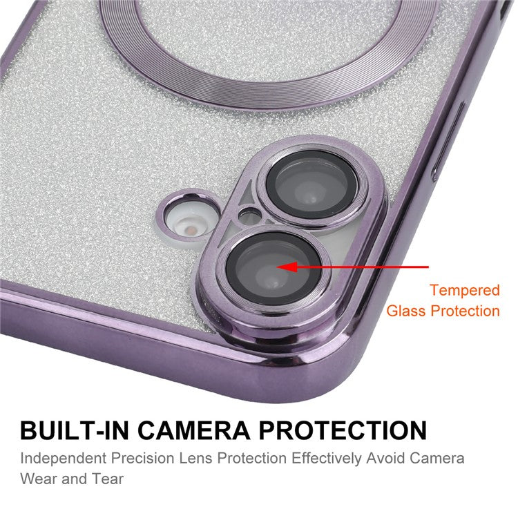 ENAKY HAT PRINCE For iPhone 16 Magnetic Case Glitter TPU Phone Back Cover with Lens Film - Silver