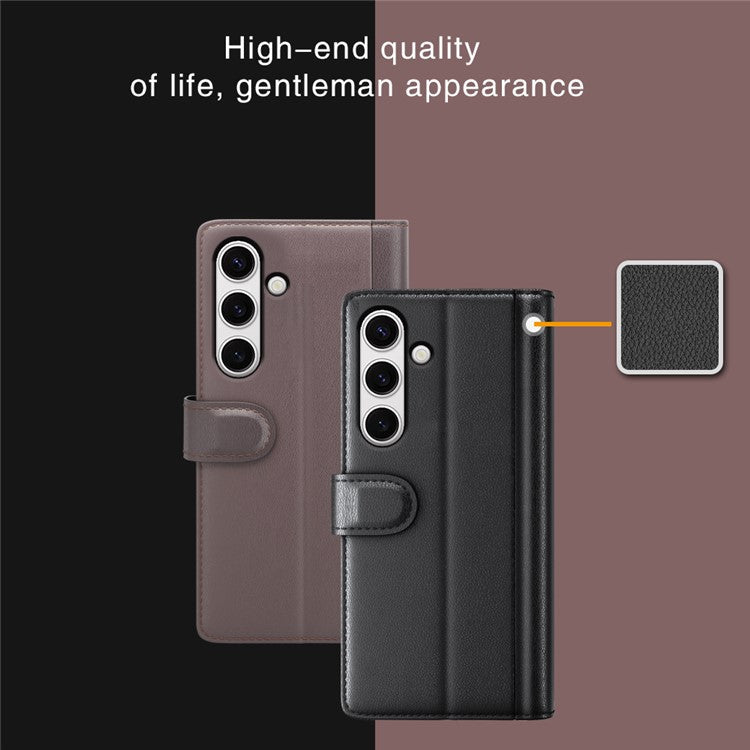 For Samsung Galaxy S24 FE Case Genuine Split Leather Phone Cover Wallet Card Slot - Black