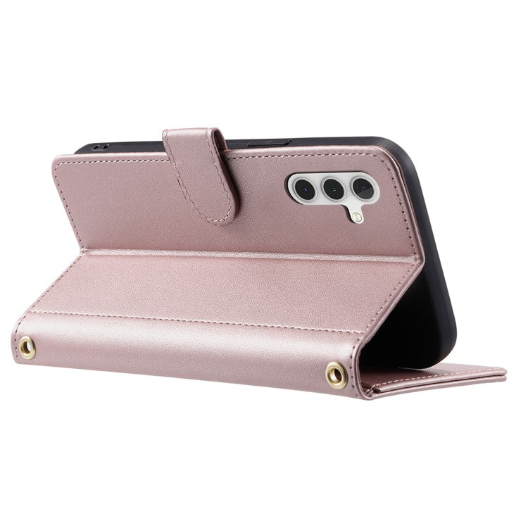For Samsung Galaxy S24 FE Wallet Case Rhombus Grid PU Leather Phone Cover - Rose Gold