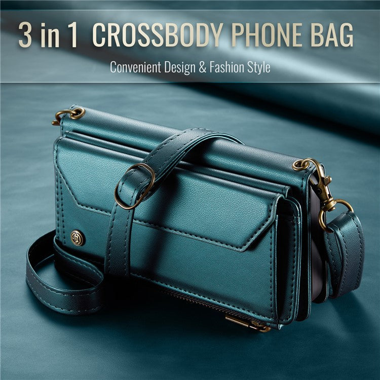 CASEME C36 Series For Google Pixel 9 / Pixel 9 Pro Case Crossbody Leather Phone Bag with 7 Card Slots - Green