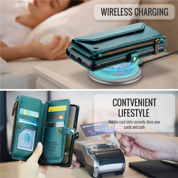 CASEME C36 Series For Google Pixel 9 / Pixel 9 Pro Case Crossbody Leather Phone Bag with 7 Card Slots - Green