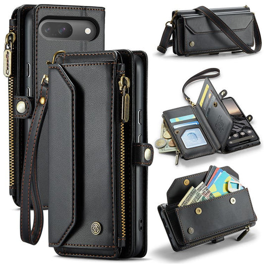 CASEME C36 Series For Google Pixel 9 / Pixel 9 Pro Case Crossbody Leather Phone Bag with 7 Card Slots - Black