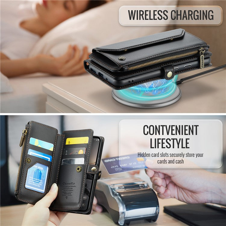 CASEME C36 Series For Google Pixel 9 / Pixel 9 Pro Case Crossbody Leather Phone Bag with 7 Card Slots - Black
