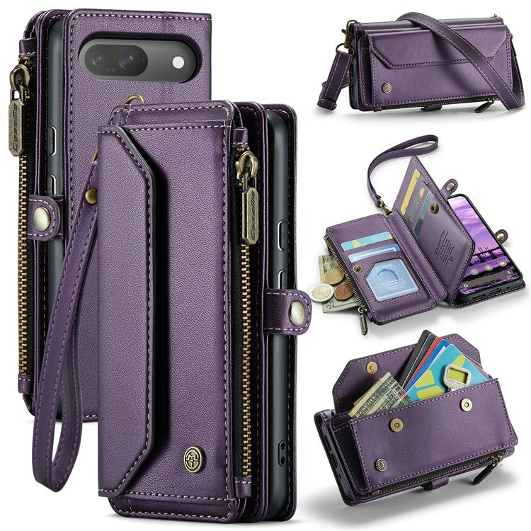 CASEME C36 Series For Google Pixel 9 / Pixel 9 Pro Case Crossbody Leather Phone Bag with 7 Card Slots - Purple