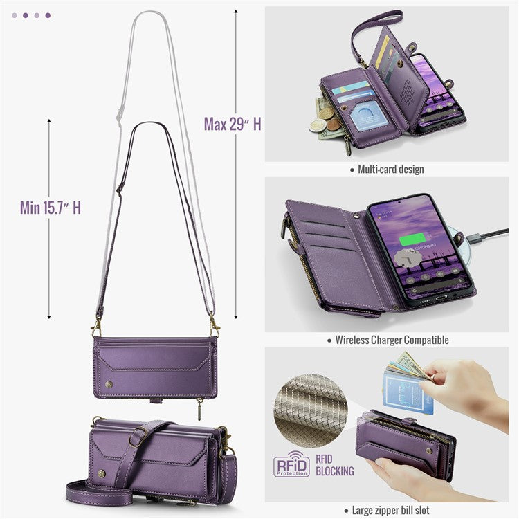 CASEME C36 Series For Google Pixel 9 / Pixel 9 Pro Case Crossbody Leather Phone Bag with 7 Card Slots - Purple