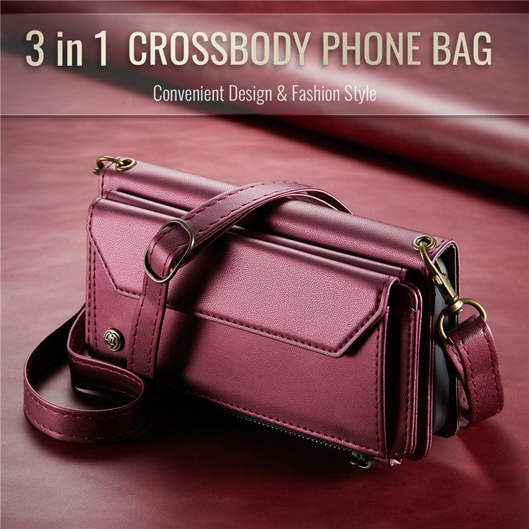 CASEME C36 Series For Google Pixel 9 / Pixel 9 Pro Case Crossbody Leather Phone Bag with 7 Card Slots - Wine Red