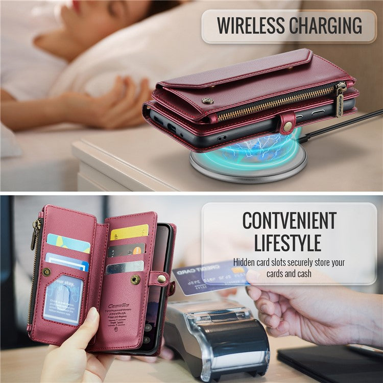 CASEME C36 Series For Google Pixel 9 / Pixel 9 Pro Case Crossbody Leather Phone Bag with 7 Card Slots - Wine Red