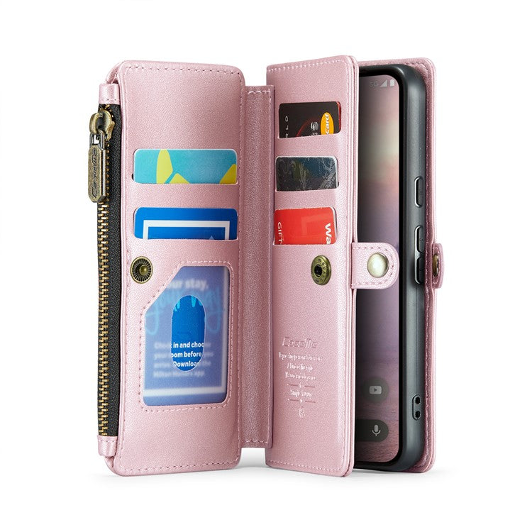 CASEME C36 Series For Google Pixel 9 / Pixel 9 Pro Case Crossbody Leather Phone Bag with 7 Card Slots - Pink
