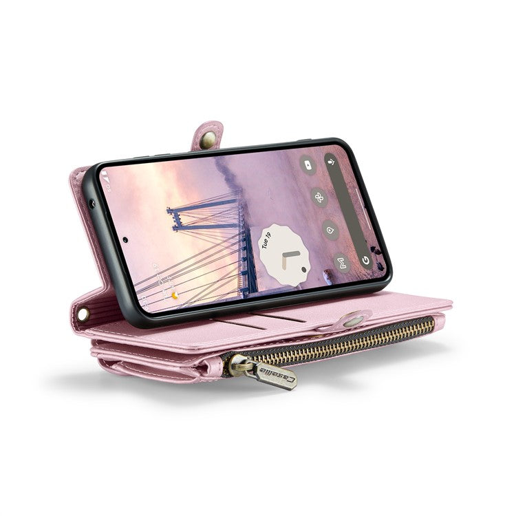 CASEME C36 Series For Google Pixel 9 / Pixel 9 Pro Case Crossbody Leather Phone Bag with 7 Card Slots - Pink