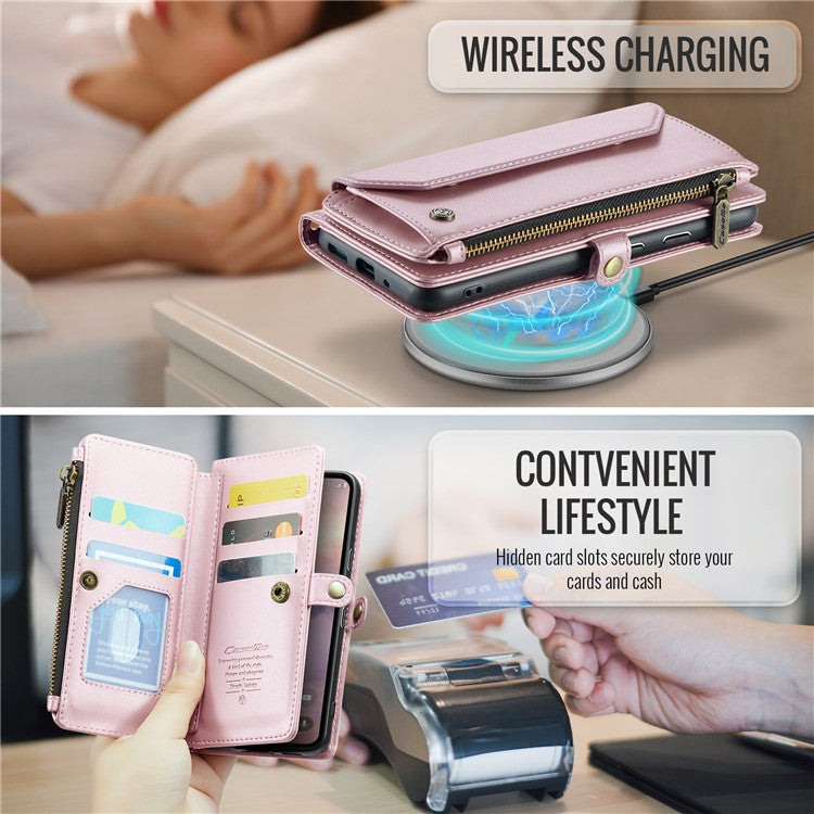 CASEME C36 Series For Google Pixel 9 / Pixel 9 Pro Case Crossbody Leather Phone Bag with 7 Card Slots - Pink
