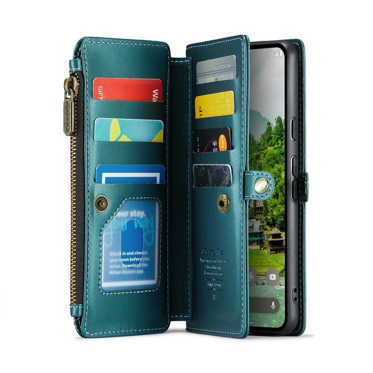 CASEME C36 Series For Google Pixel 9 Pro XL Case Zipper Wallet Leather Phone Cover with Straps - Green