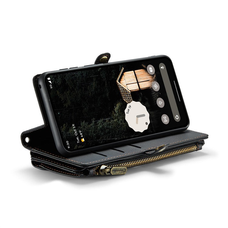 CASEME C36 Series For Google Pixel 9 Pro XL Case Zipper Wallet Leather Phone Cover with Straps - Black