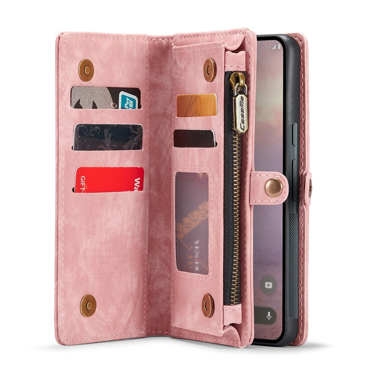 CASEME 008 Series for Google Pixel 9 Pro XL Case Leather Phone Cover Zipper Pocket Wallet - Pink