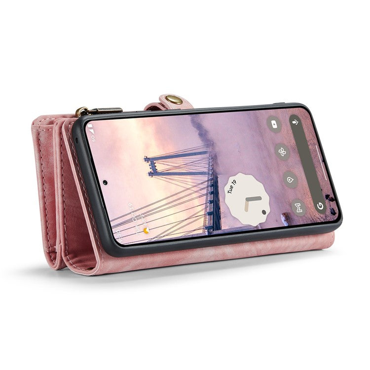 CASEME 008 Series for Google Pixel 9 Pro XL Case Leather Phone Cover Zipper Pocket Wallet - Pink