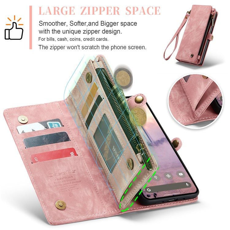 CASEME 008 Series for Google Pixel 9 Pro XL Case Leather Phone Cover Zipper Pocket Wallet - Pink