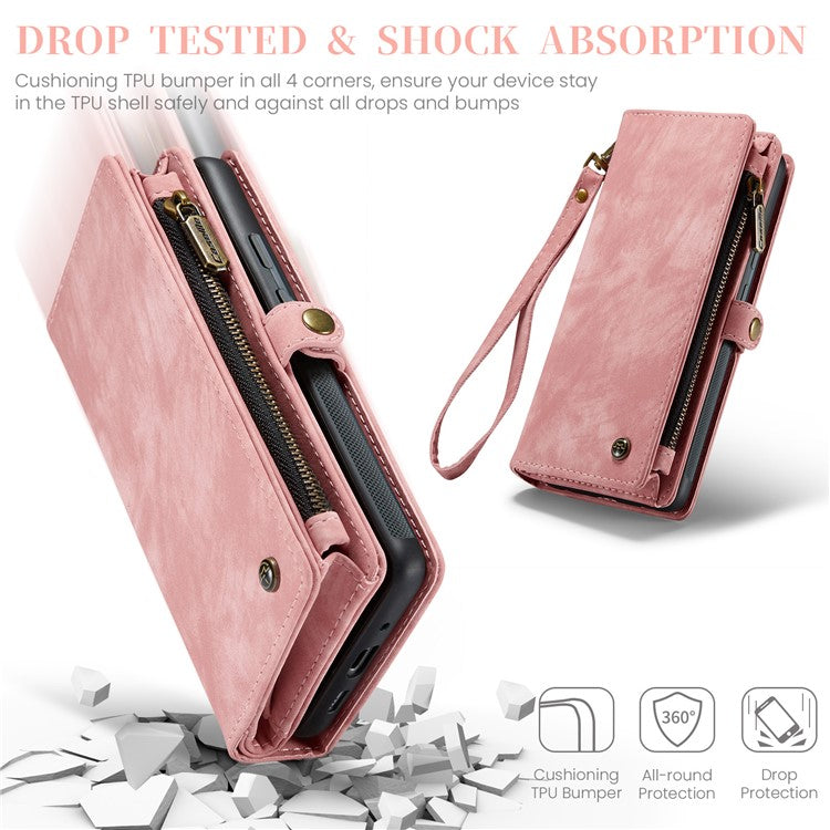CASEME 008 Series for Google Pixel 9 Pro XL Case Leather Phone Cover Zipper Pocket Wallet - Pink