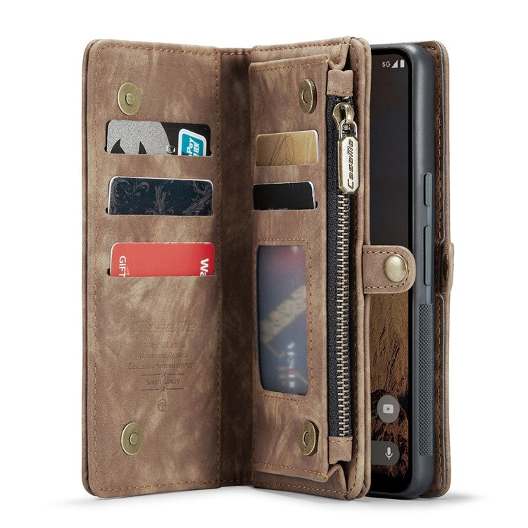 CASEME 008 Series for Google Pixel 9 Pro XL Case Leather Phone Cover Zipper Pocket Wallet - Brown