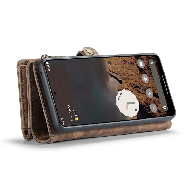 CASEME 008 Series for Google Pixel 9 Pro XL Case Leather Phone Cover Zipper Pocket Wallet - Brown