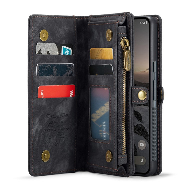 CASEME 008 Series for Google Pixel 9 Pro XL Case Leather Phone Cover Zipper Pocket Wallet - Black