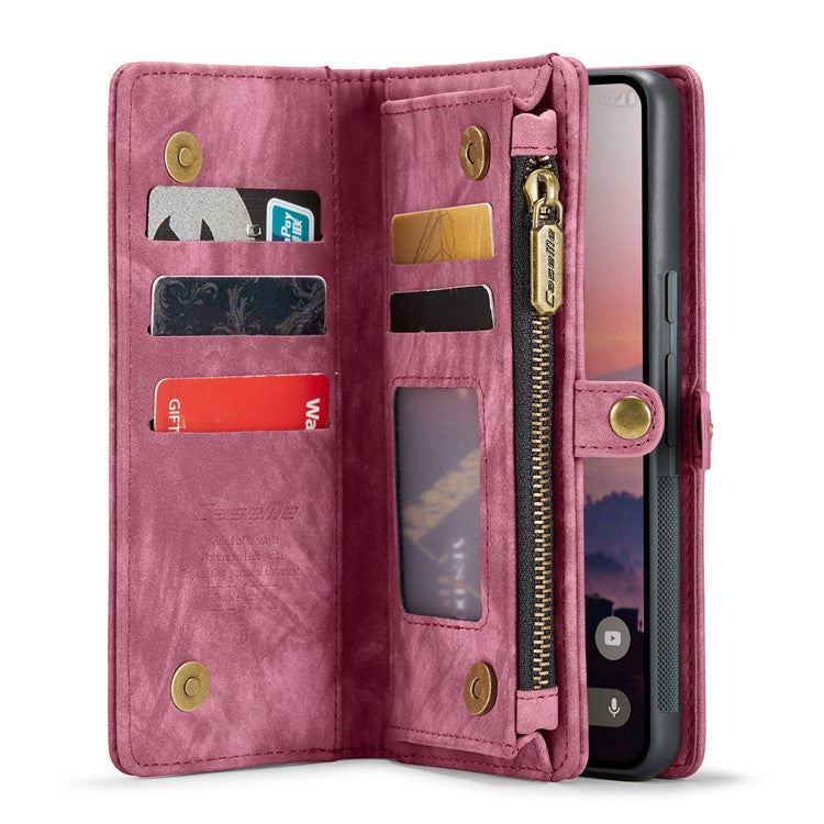 CASEME 008 Series for Google Pixel 9 Pro XL Case Leather Phone Cover Zipper Pocket Wallet - Red