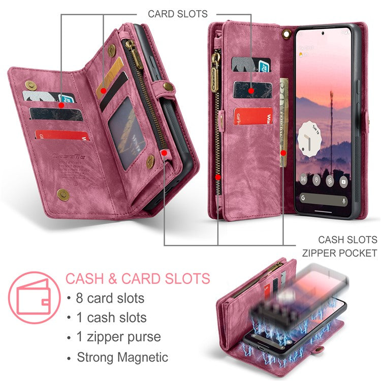 CASEME 008 Series for Google Pixel 9 Pro XL Case Leather Phone Cover Zipper Pocket Wallet - Red
